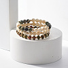 3Pcs 3 Style Natural Unakite & Wood  & Green Zebra Jasper Beaded Stretch Bracelets Set BJEW-JB07831-2