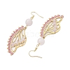 Butterfly Wing Natural Rose Quartz & Seed Beads Dangle Earrings EJEW-MZ00165-4