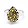 Electroplate Natural Druzy Quartz Crystal Finger Rings RJEW-I055-03P-RS-2