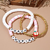 Teachers' Day Plastic Letter Inspire Teach Polymer Clay Heishi Beaded Stretch Bracelet Sets IE3330-3-2