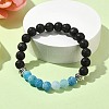 4Pcs 4 Color Natural Dyed Crackle Agate & Lava Rock Round Beaded Stretch Bracelets Set BJEW-TA00444-4