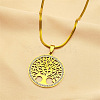 304 Stainless Steel Flat Round with Tree of Life Pendant Necklaces NJEW-S007-16G-1