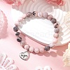 Mother's Day Theme Natural Pink Zebra Jasper Beads Stretch Braclets for Women BJEW-JB11452-1