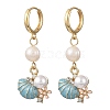 Natural Cultured Freshwater Pearl & Brass Enamel Hoop Dangle Earrings for Women EJEW-JE07268-02-3
