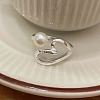 Heart 925 Sterling Silver with Natural Freshwater Pearl Cuff Rings for Women FS-WG385D2-01-3