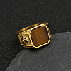 304 Stainless Steel with Natural Tiger Eye Finger Rings FS-WG06E27-03-1