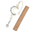 Natural Aquamarine & Star Glass Beaded Suncatcher with Brass Sun Moon Charm HJEW-JM05016-01-3