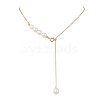 Adjustable Slider Natural Pearl Beaded Lariat Necklaces NJEW-TA00180-2