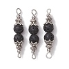 Natural Lava Rock Round Beaded Connector Charms PALLOY-JF02715-1