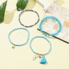 4Pcs 4 Style Evil Eye Valentine's Theme Alloy Enamel & Polycotton(Polyester Cotton) Tassel Charm Bracelets Set BJEW-JB09618-02-4