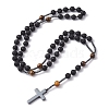 Natural Tiger Eye & Lava Rock & Synthetic Hematite Rosary Bead Necklaces NJEW-JN04461-02-4