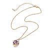 Brass Macrame Pouch Natural Amethyst Inside & 304 Stainless Steel Pendant Necklaces for Women NJEW-JN05607-03-4
