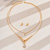 Fashionable Vintage Brass Flat Round Double-layer Pendant Necklace & Stud Earring Set for Women WZ9346-2-1