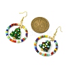 Glass Seed Beaded Ring with Lampwork Christmas Tree Dangle Earrings EJEW-TA00231-6