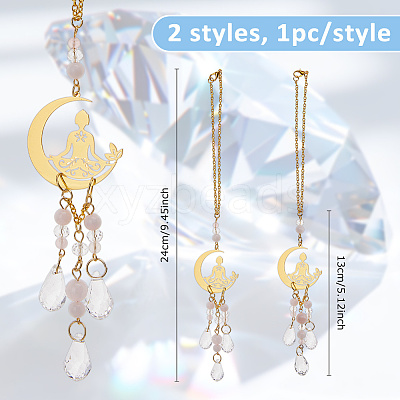 2Pcs 2 Styles Alloy Moon with Yoga Charm Pendant Decorations HJEW-DC00115-1
