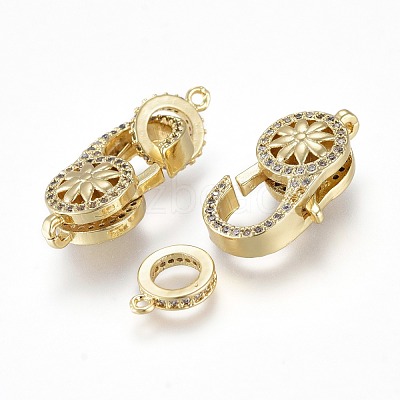 Brass Micro Pave Clear Cubic Zirconia Lobster Claw Clasps KK-K242-14G-1