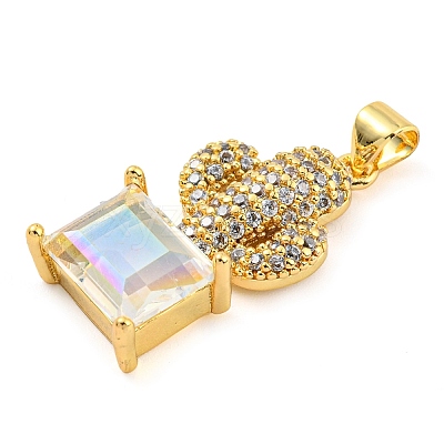 Rack Plating Brass Micro Pave Clear Cubic Zirconia Pendants ZIRC-L100-158G-1
