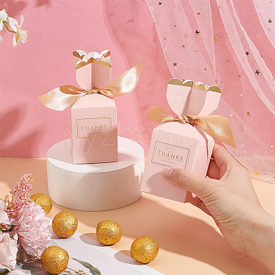 Wedding Paper Candy Gift Packaging Boxes with Polyester Ribbon CON-WH0105-07-1