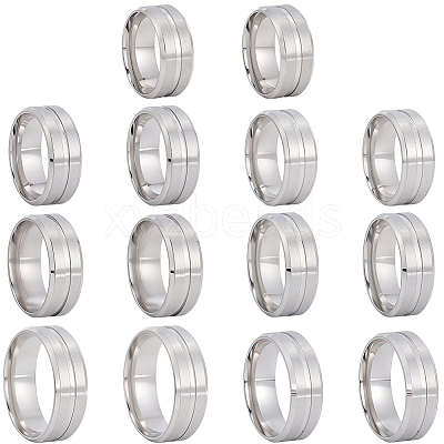 14Pcs 7 Styles Stainless Steel Grooved Finger Ring Settings STAS-SC0010-65P-1