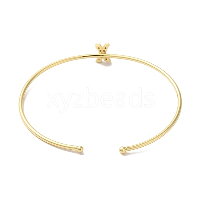 Rack Plating Brass Micro Pave Clear Cubic Zirconia Letter Open Cuff Bangles BJEW-A018-01G-X-1