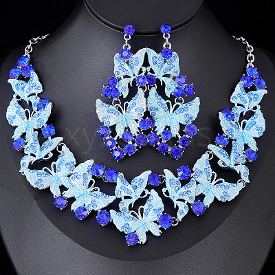 Alloy Enamel & Rhinestone Pendant Necklaces & Stud Dangle Earrings FS-WG46FE4-01-1