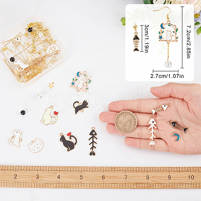 DIY Cat Asymmetrical Earring Making Kit DIY-SC0021-21-1
