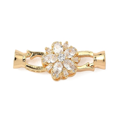 Flower Brass Micro Pave Cubic Zirconia Fold Over Clasps KK-S531-30G-C-1