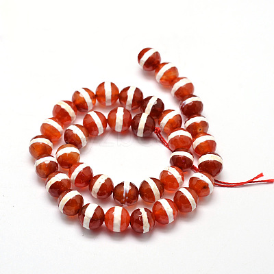 Tibetan Style Striped Pattern dZi Beads Strands TDZI-O005-10H-10mm-1