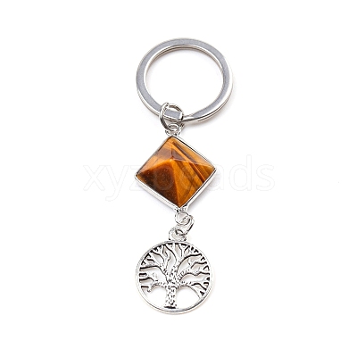 Natural Tiger Eye Pyramid Detachable Pendant Keychain PW-WG20082-02-1