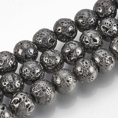 Electroplated Natural Lava Rock Beads Strands G-T061-55D-4mm-1