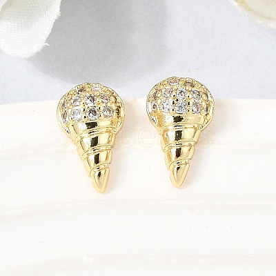Conch Brass Micro Pave Clear Cubic Zirconia Stud Earrings EJEW-C186-05G-1