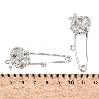 Starfish & Shell Shape & Conch 304 Stainless Steel Safety Pins Brooch Findings SA-CBA098D-16J-P01-1