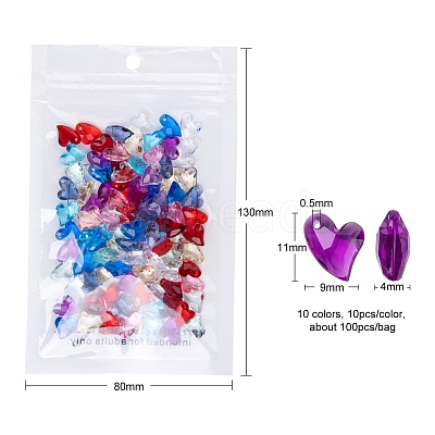 100Pcs 10 Colors Transparent Acrylic Charms MACR-YW0001-63-1