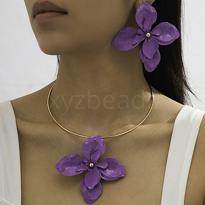 Alloy Stud Earrings & Charm Choker Sets WG3F7DF-01-1