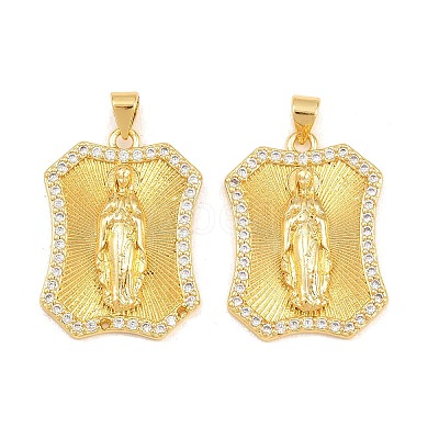Brass Micro Pave Clear Cubic Zirconia Pendants KK-P353-19G-02-1