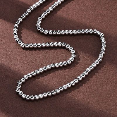 4MM Solid Round 304 Stainless Steel Beaded Necklaces NJEW-Q013-10P-1