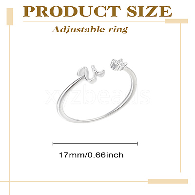 1Pc Letter Brass Rhinestone Open Cuff Rings for Women AJEW-LP0004-47U-S-1