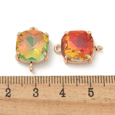 Brass Pave Faceted Glass Square Connector Charms KK-G517-14G-1