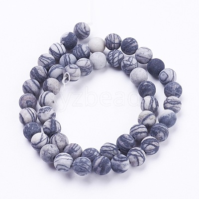 Natural Black Silk Stone/Netstone Beads Strands X-G-F520-57-6mm-1