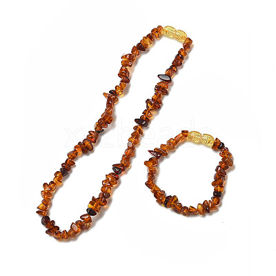 Natural Amber Beaded Bracelets & Necklaces Sets for Baby AJEW-K050-04-1