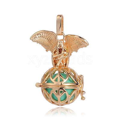 Golden Plated Brass Hollow Round Cage Pendants KK-J252-03G-1