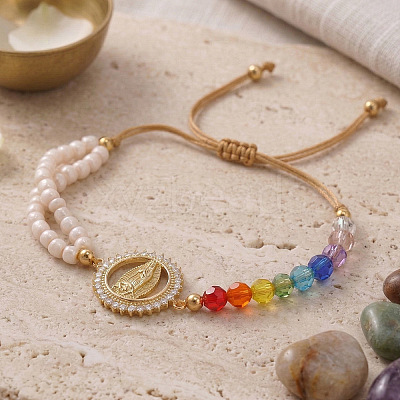 Brass Religion Virgin Link Colorful Glass and Seed Bead Adjustable Braided Bracelets for Women UM5876-1
