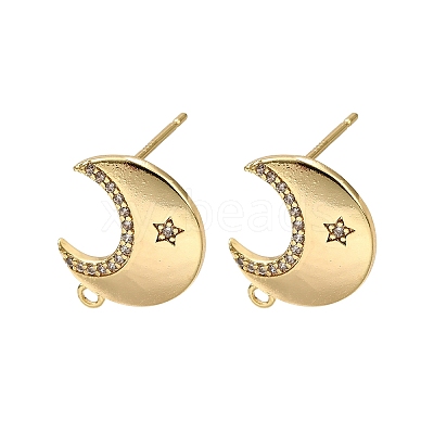 Brass Micro Pave Clear Cubic Zirconia Stud Earring Findings KK-G530-03G-1