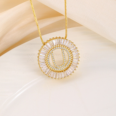 Brass Pave Clear Cubic Zirconia Ring with Letter Pendant Box Chain Necklaces FS-WG44D8C-21-1