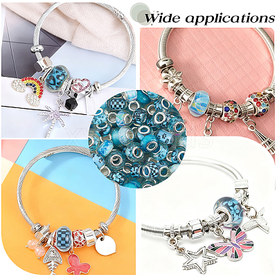 100Pcs Printed Transparent Resin European Beads RESI-PA0001-18D-1