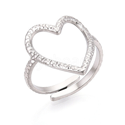 Non-Tarnish 304 Stainless Steel Heart Cuff Ring LS-RJEW-N038-123P-1