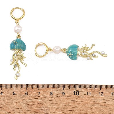 Natural Cultured Freshwater Pearl & Brass Enamel Hoop Dangle Earrings for Women EJEW-JE07268-01-1