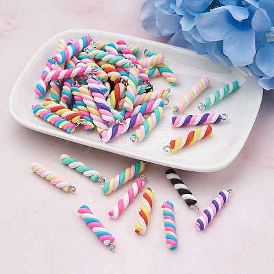 90Pcs 9 Colors Handmade Polymer Clay Pendants CLAY-CD0001-08-1
