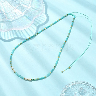 Boho Natural Cultured Freshwater Pearl & Round Seed Beaded Braided Necklaces for Women NJEW-JN06187-02-1