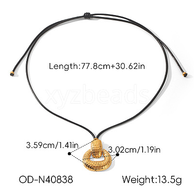 304 Stainless Steel Textured Oval Ring Pendant Adjustable Braided Black Waxed Cord Necklaces WG26091-01-1